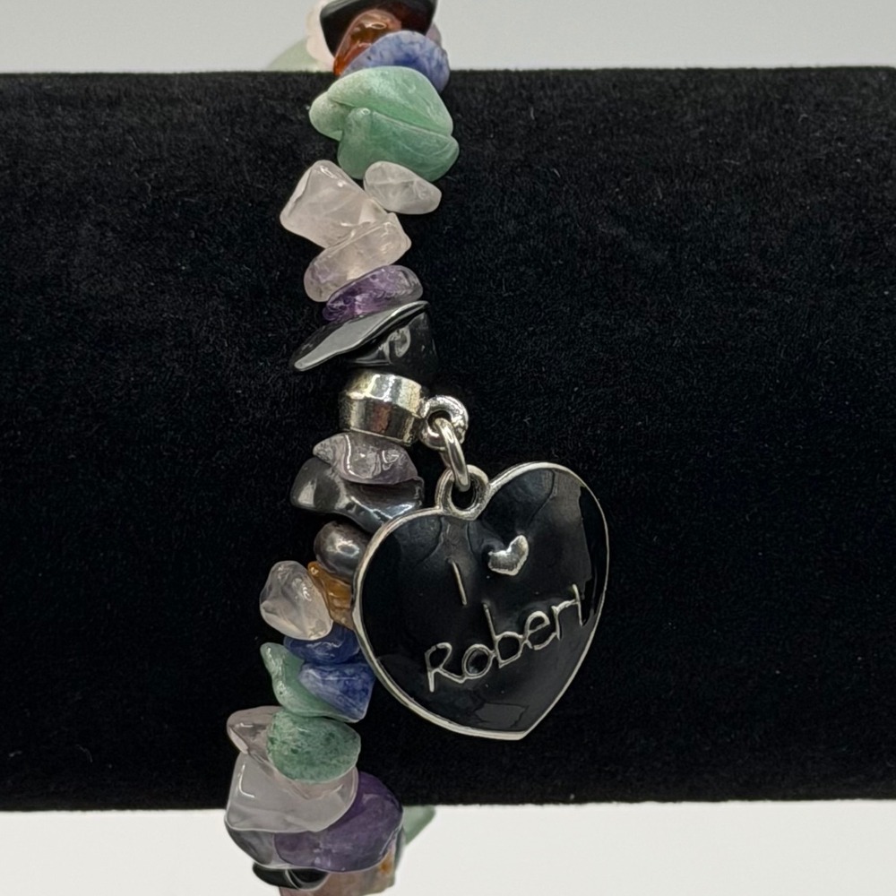 I Heart Robert Gemstone Chip Stretch Bracelet Multi Color Boho Love Gift